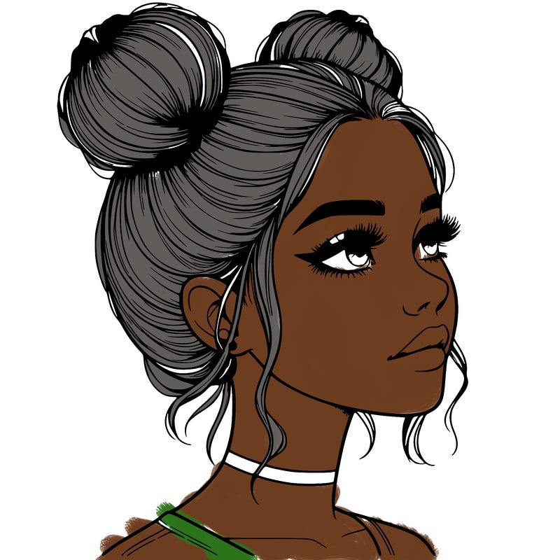 realistic girl with buns on the top of her head