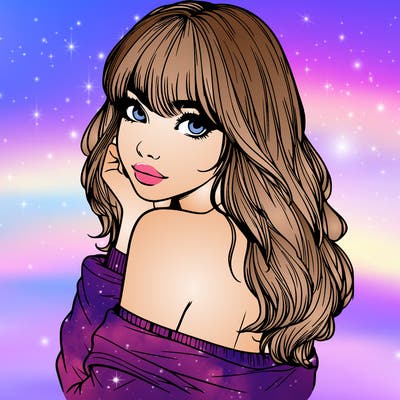 realistic girl with bangs looking over her shoulder