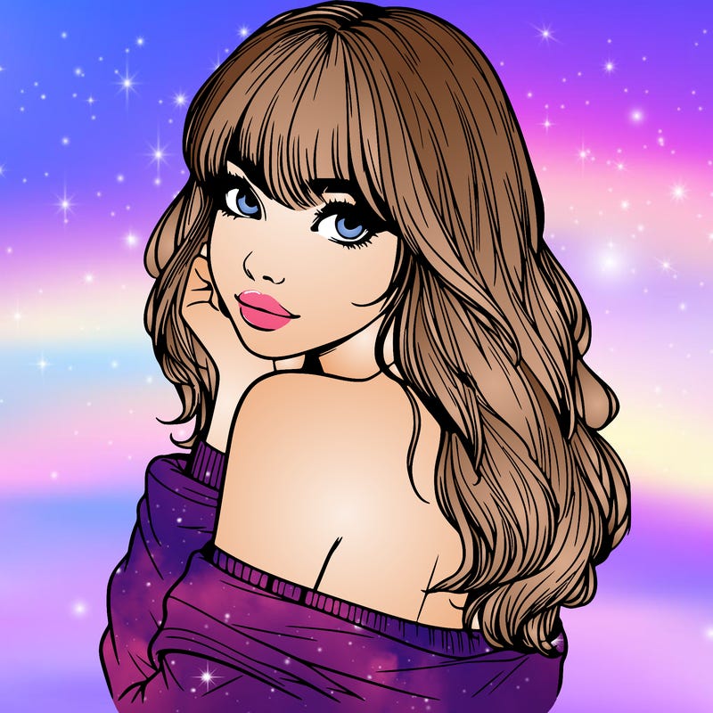 realistic girl with bangs looking over her shoulder