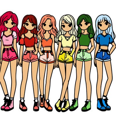 a group of girls wearing crop tops and shorts
