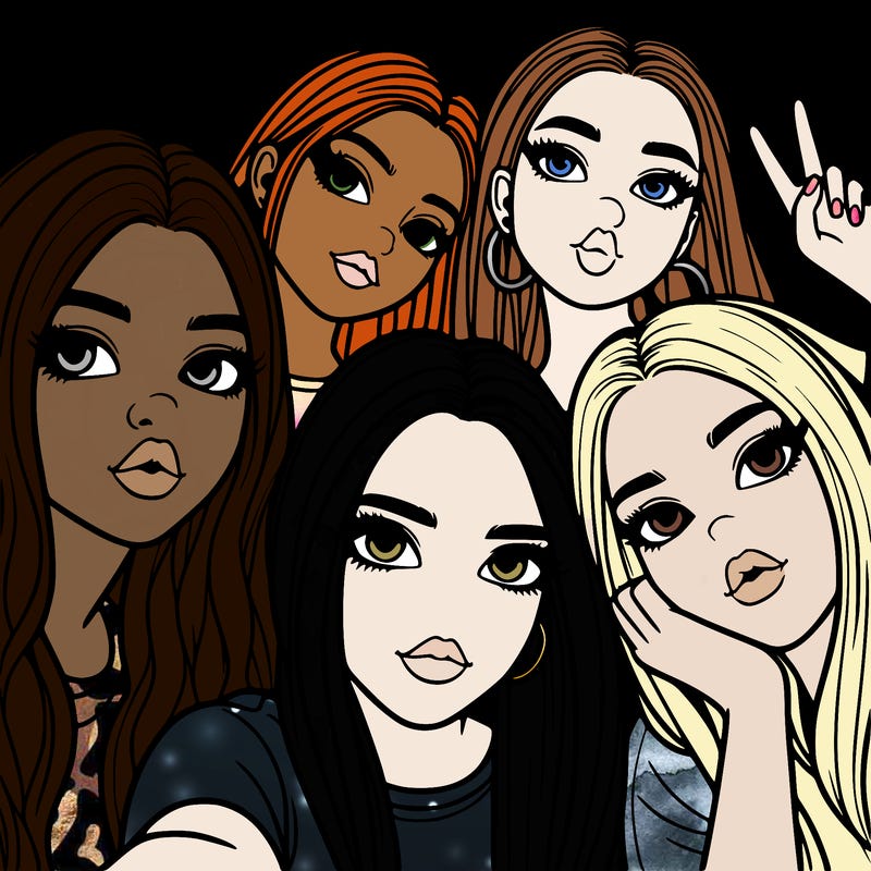 group of teen girls friends y2k up close in a selfie