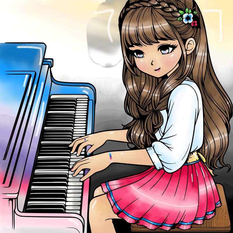 realistic girl playing the piano