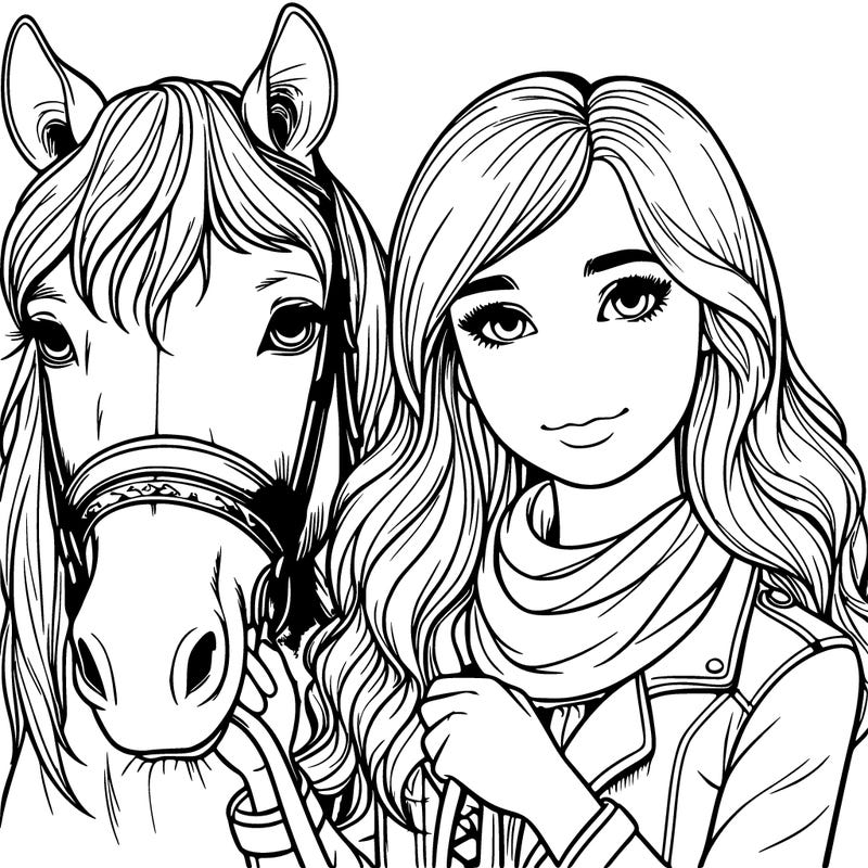 realistic girl with horse