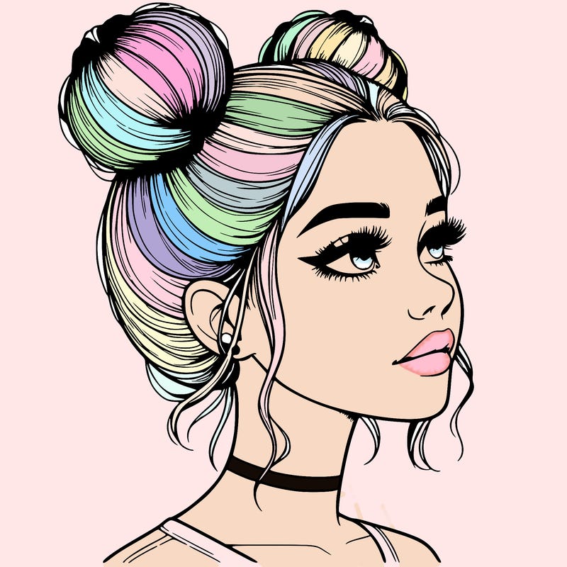 realistic girl with buns on the top of her head