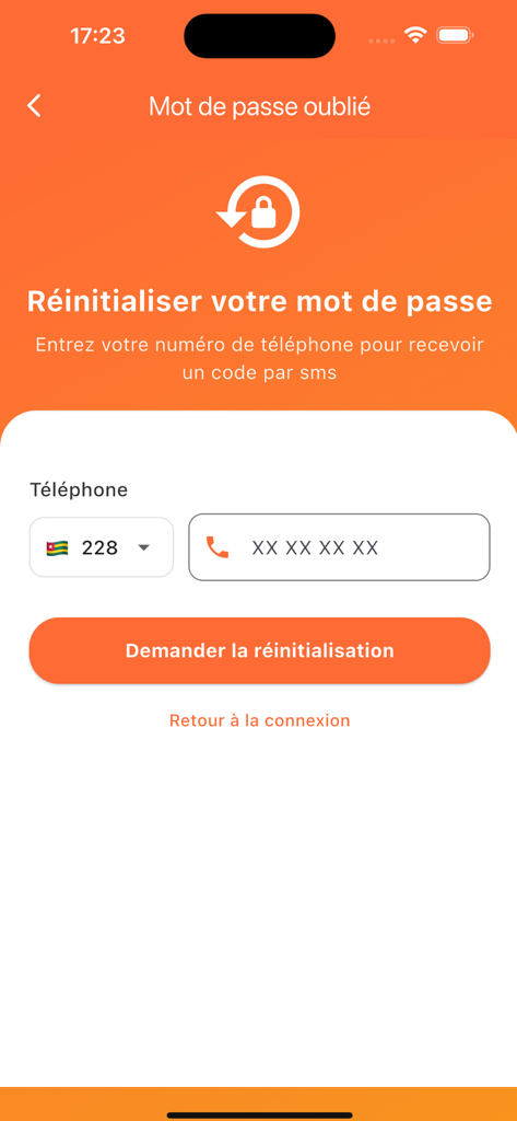 Mr Tilapia - Password reset screen for the Mr Tilapia food delivery app