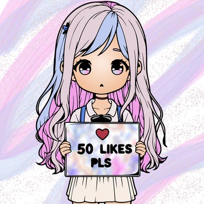 a realistic girlbwith her hair out sayingholding a sign saying" 50 likes pls "