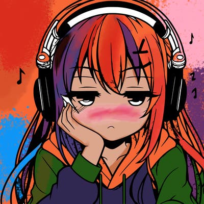 tired anime girl with head phones