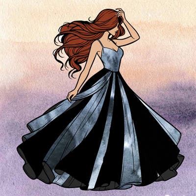 realistic woman with dress flowing in the wind