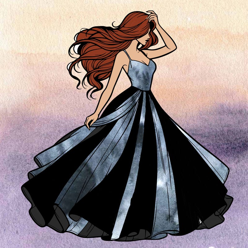 realistic woman with dress flowing in the wind