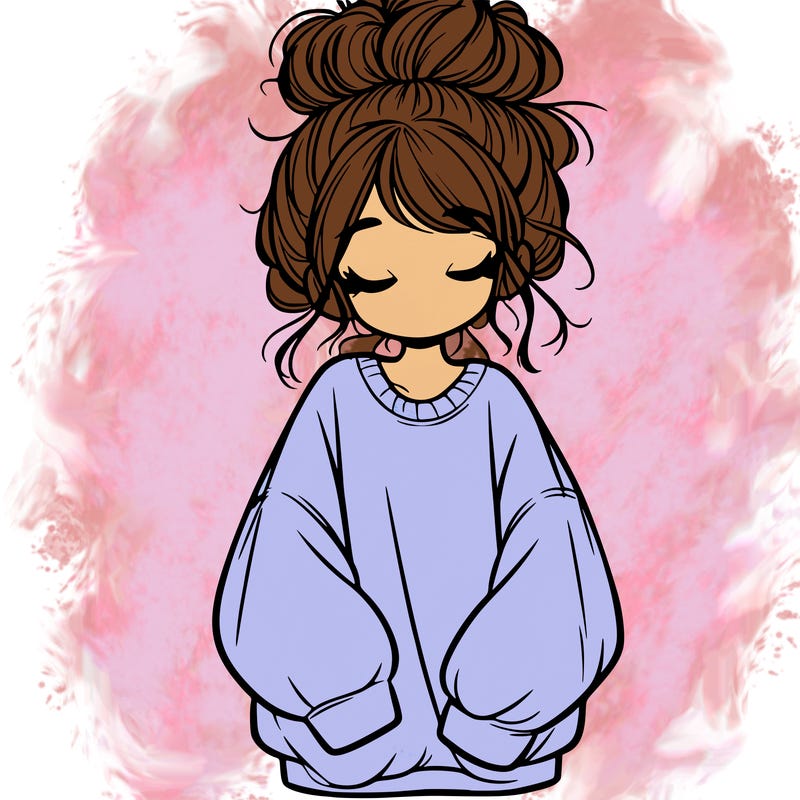 girl with baggy sweatshirt and messy bun