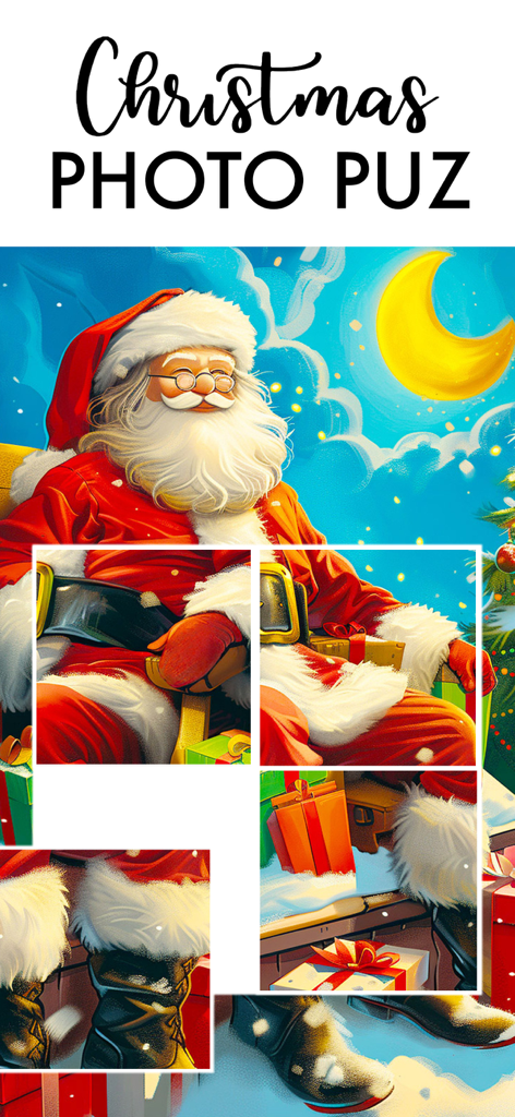 Christmas Games. - A festive Christmas photo puzzle game featuring an illustration of Santa Claus being assembled