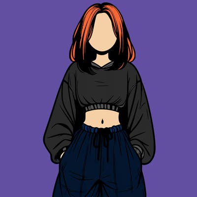realistic girl faceless with baggy pants and a crop top