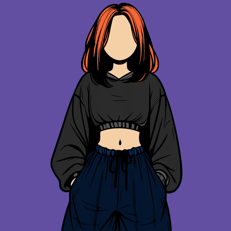 realistic girl faceless with baggy pants and a crop top