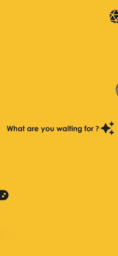 G Club - A yellow splash screen for the G Club app featuring the text What are you waiting for and decorative star icons