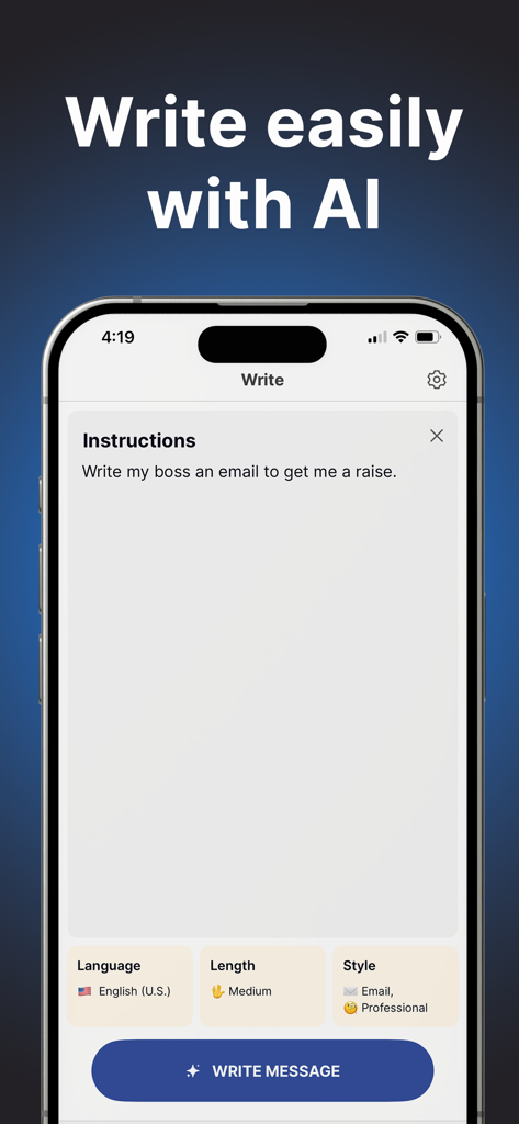 Interface de l'application AI Email Writer Boss montrant une invite utilisateur pour rédiger un e-mail professionnel pour une augmentation de salaire