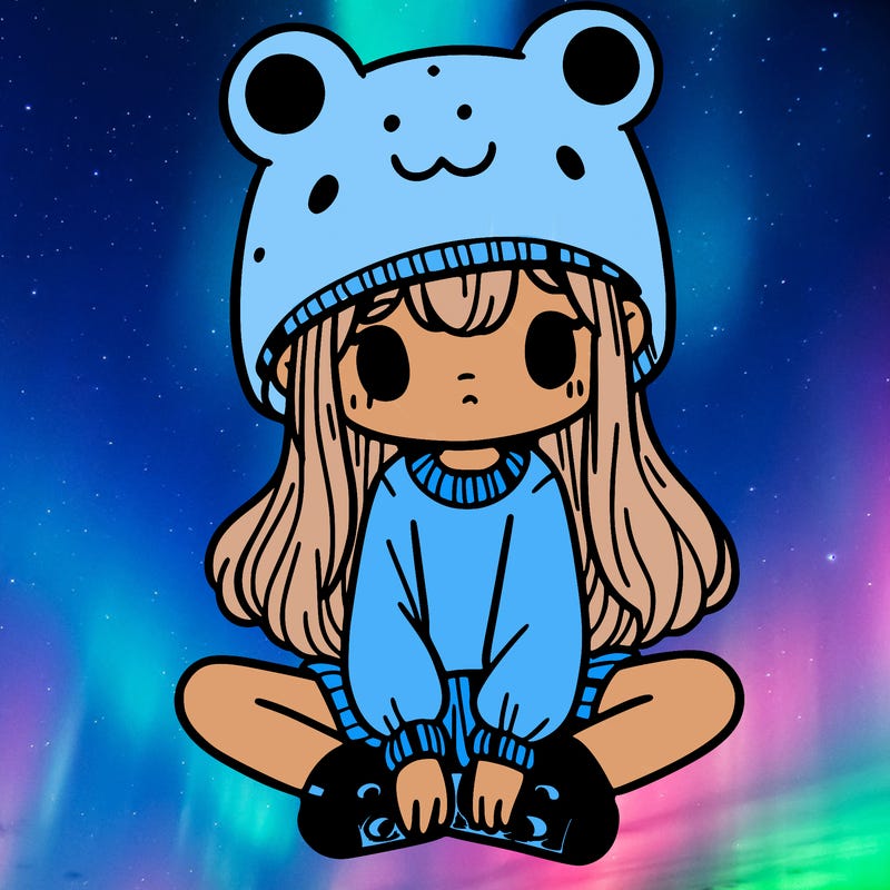 a girl wearing a frog hat and some frog socks