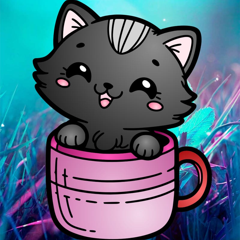 kitten in a mug smiling