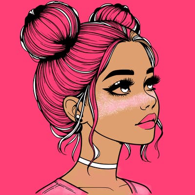 realistic girl with buns on the top of her head
