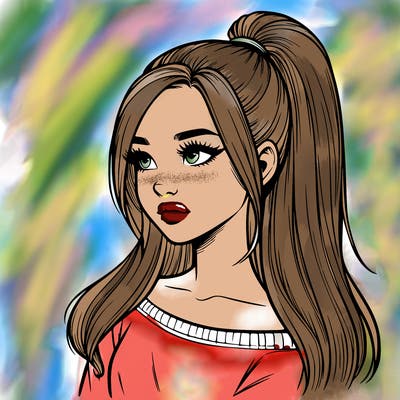 realistic girl with a high ponytail