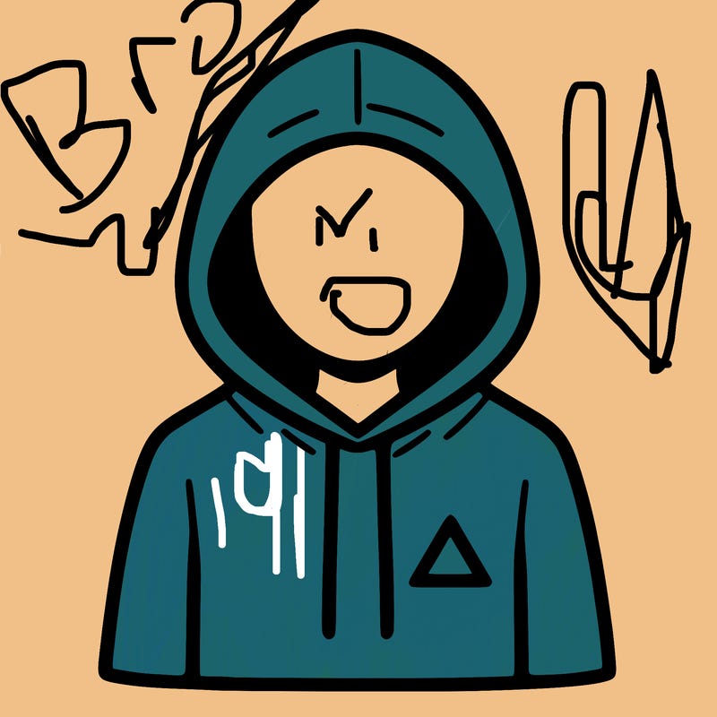a person with non face waering a hoodie with a small triangle symbol