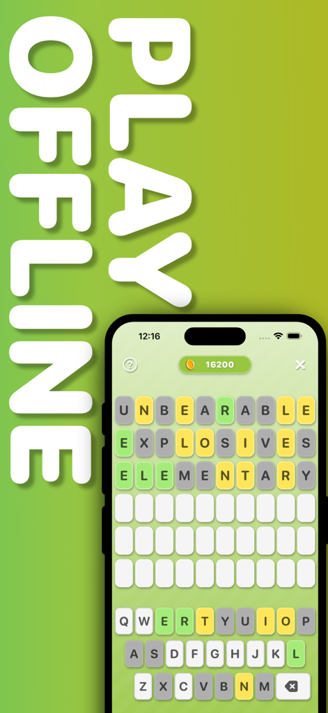 Word Puzzle: No Ads, No Wifi! - Mobile phone screen displaying a 10 letter word puzzle game with the text Play Offline