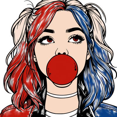 realististic girl blowing bubble -gum