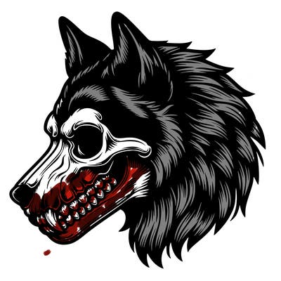 realistic wolf with skull face