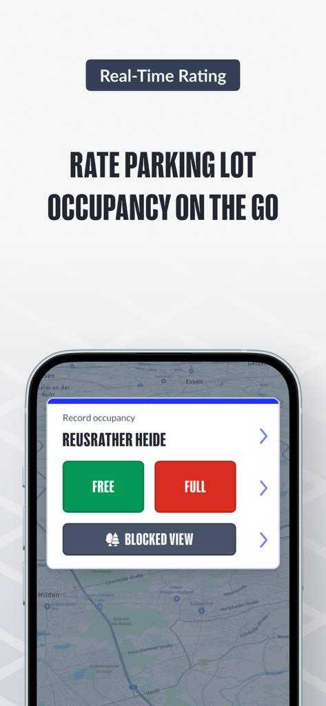 A mobile interface for the LKW.APP showing real-time truck parking lot occupancy ratings with options for free and full status.
