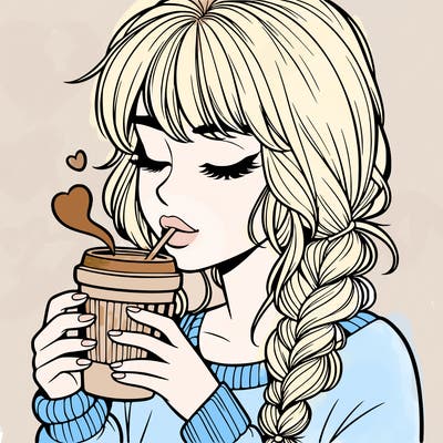 realistic girl drinking coffee