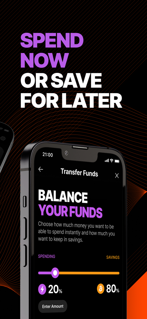 Bitkit: Bitcoin Wallet - Bitkit app interface showing a slider to allocate bitcoin between spending and savings accounts.