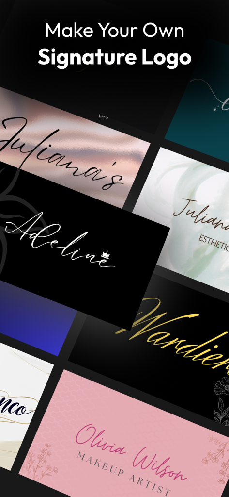 AI Logo Maker: Logo Creator - Ejemplos de elegantes logos de firma cursiva para branding personal y pequeñas empresas