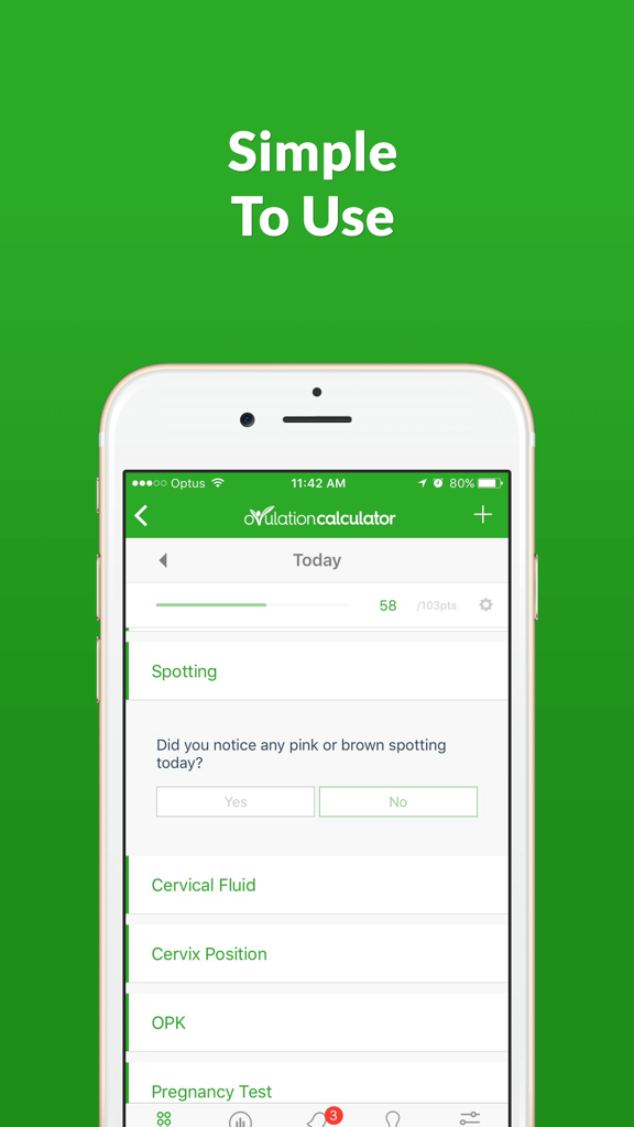 Ovulation Calculator Fertile Tracker & Calendar OC - Interface of the Ovulation Calculator app showing daily data logging for fertility tracking