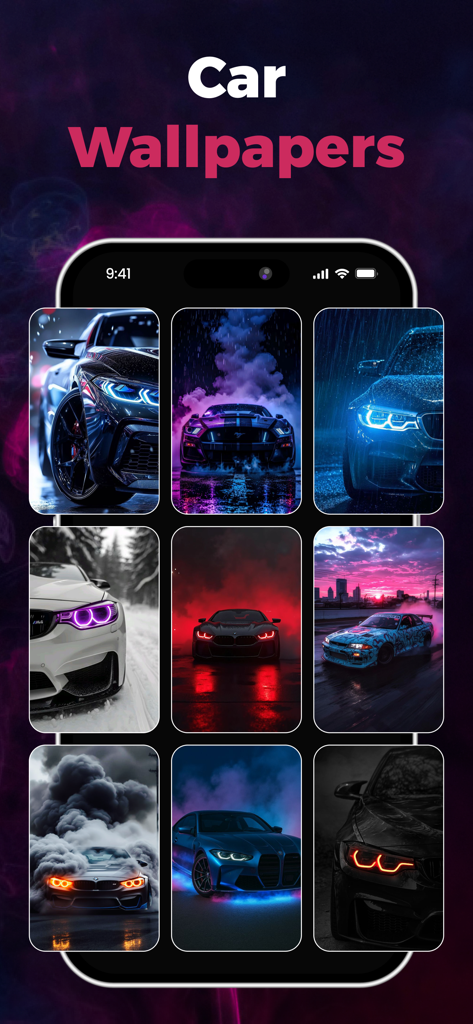 A gallery of stylized neon sports car wallpapers for iPhone