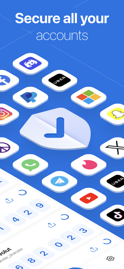 さまざまなオンラインアカウントのセキュリティを表示する2FA Authenticatorアプリのインターフェイス