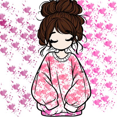 girl with baggy sweatshirt and messy bun