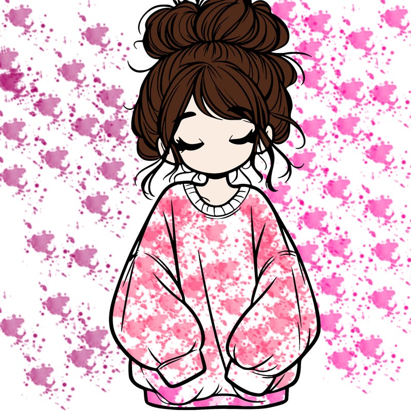 girl with baggy sweatshirt and messy bun