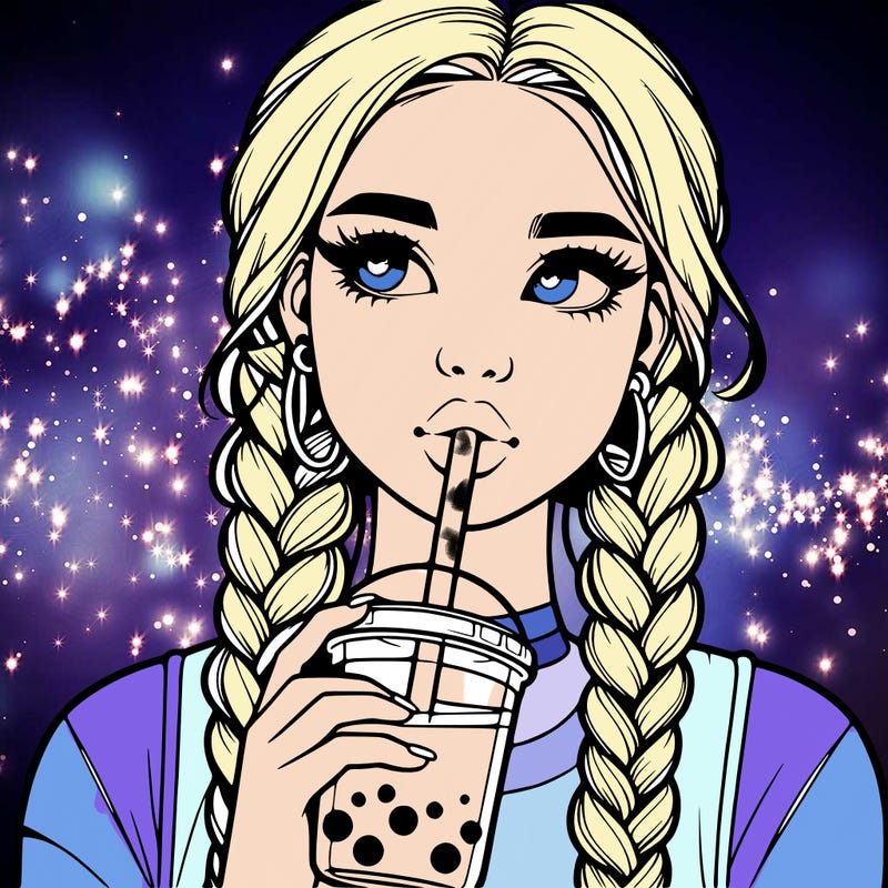realistic girl with braided hair drinking boba