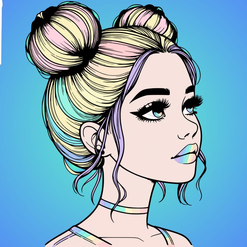 realistic girl with buns on the top of her head