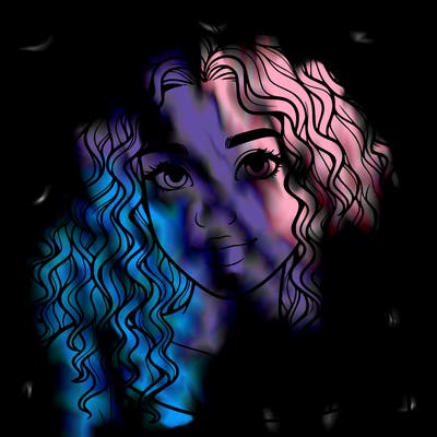 realistic, teenage girl with curly hair