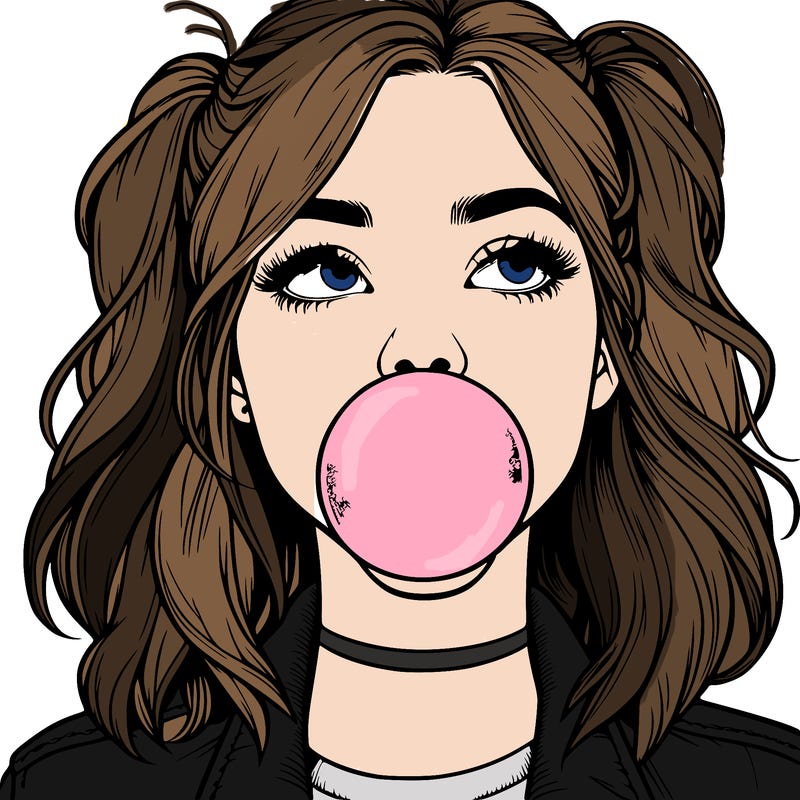 realististic girl blowing bubble -gum