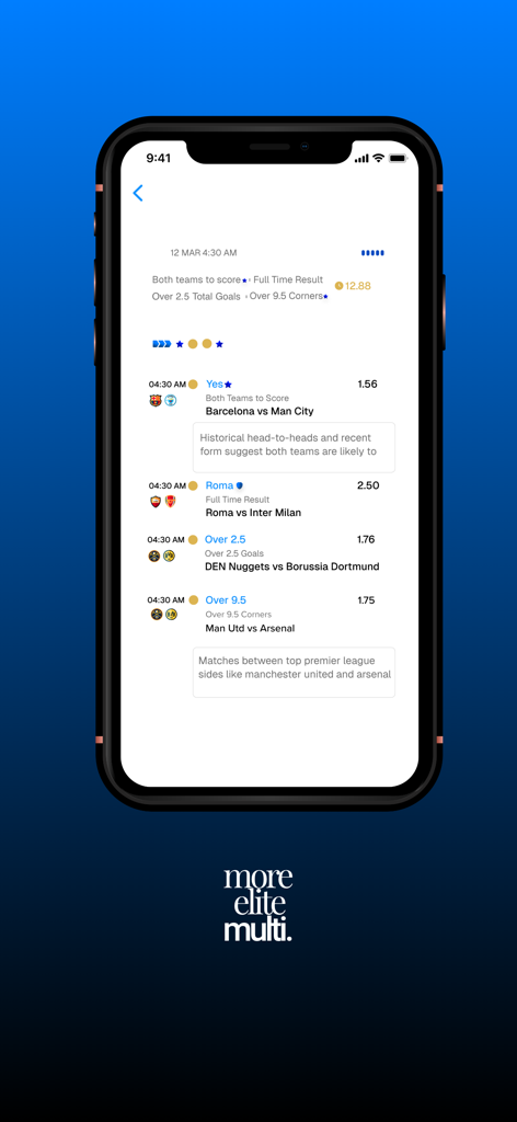 Kickff : Picks & SuperX AI - Interface of Kickff app showing sports betting parlay picks and odds for soccer and basketball matches