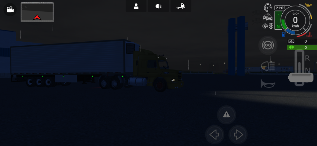 Yellow semi truck with trailer at night in rainy weather in Grand Truck Simulator 2