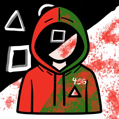 a person with non face waering a hoodie with a small triangle symbol