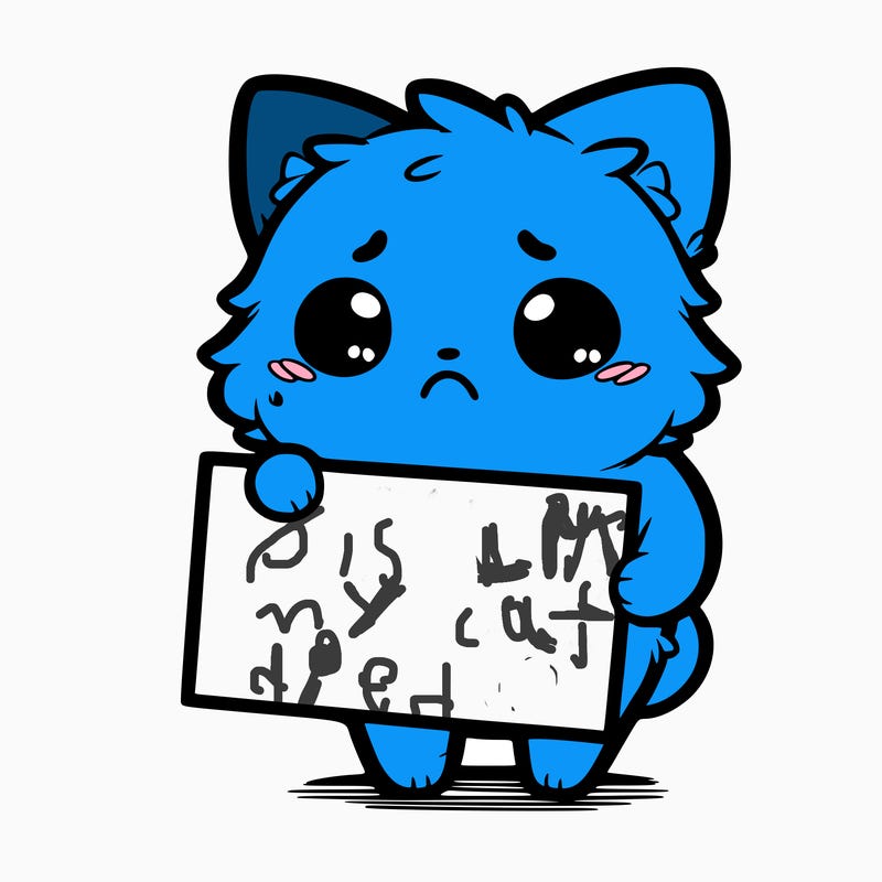 a really cute sad sad cat holding a blank sign