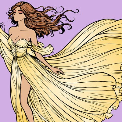 realistic woman in dress flowing the the wind