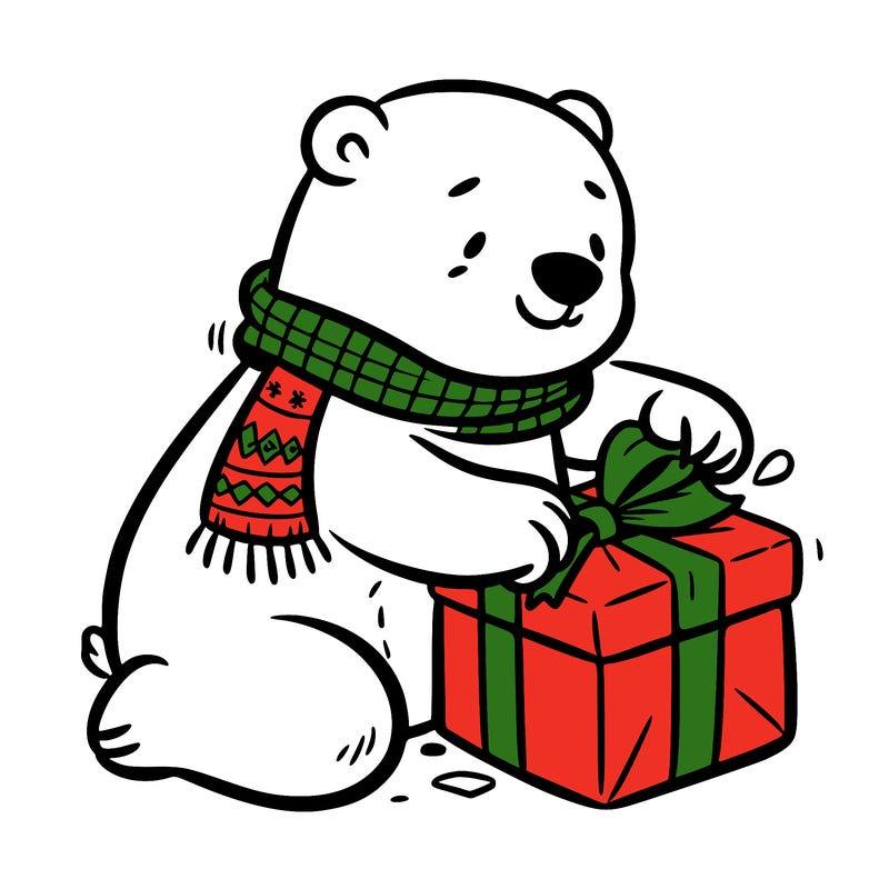 polar bear wrapping a present
