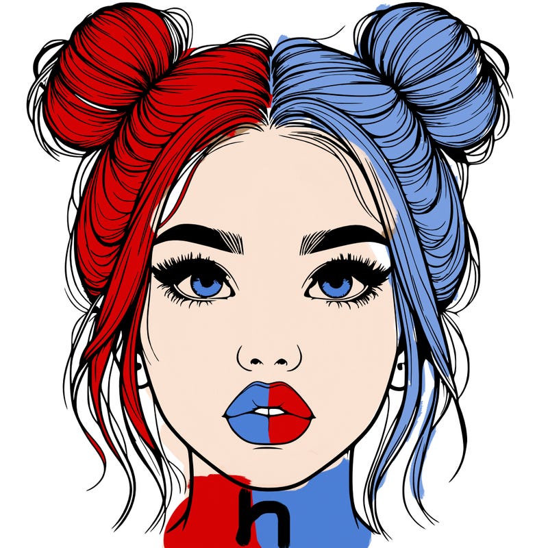 realistic girl with two buns on her hair and lips
