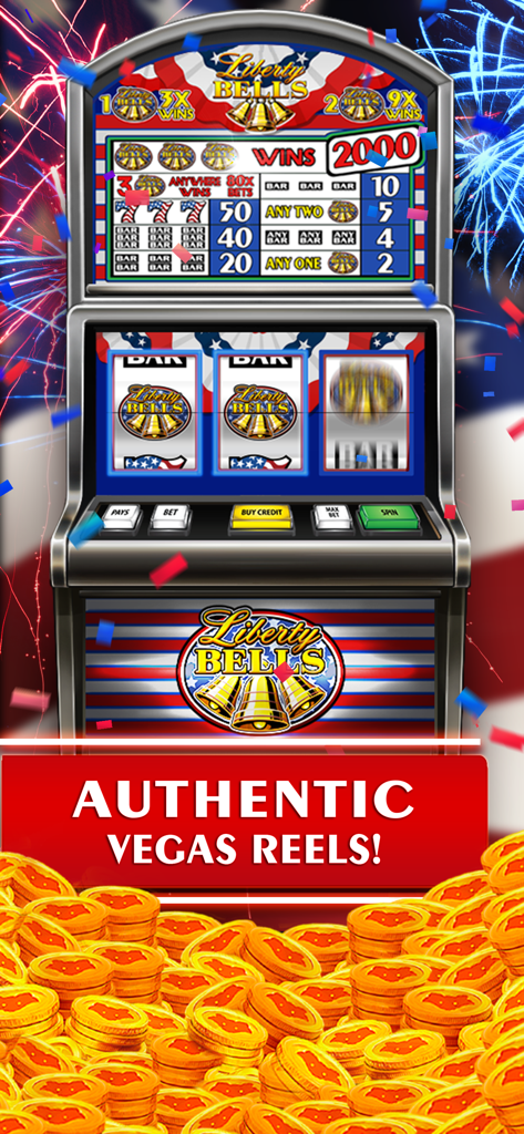 Slots - Classic Vegas - Auténtica máquina tragamonedas de 3 rodillos de Vegas con temática de Campanas de la Libertad y monedas de oro