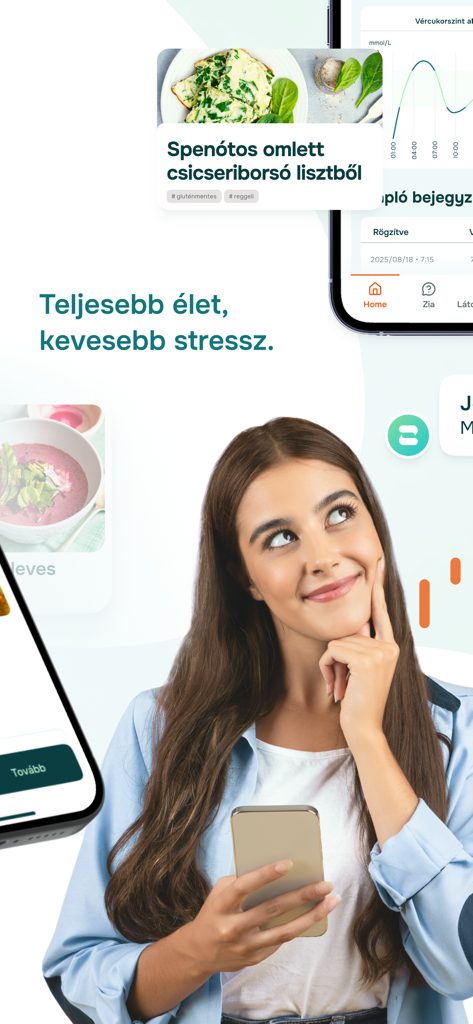 Zia - Une femme tenant un iPhone tout en utilisant l'application de santé Zia pour suivre les données médicales et la nutrition
