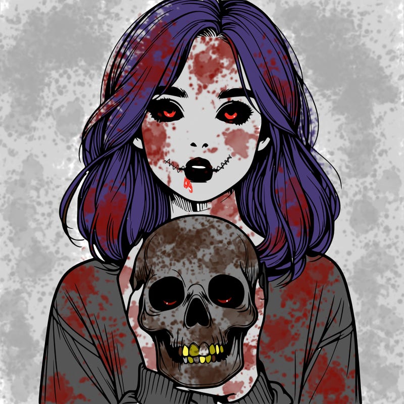 realistic girl holding a skull